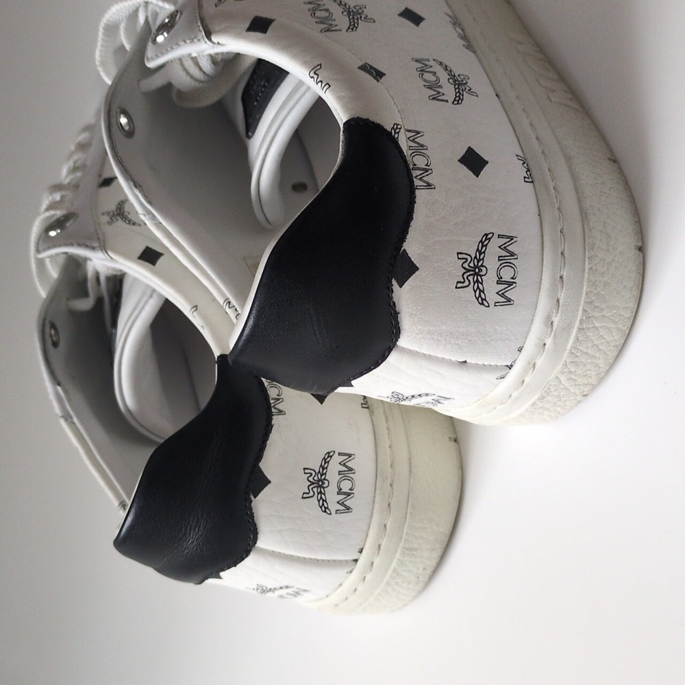 MCM Terrain Monogram Derby White Black Lace Up Leather Sneaker EU 42/US 9 In Box - Picture 9 of 17